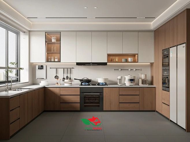 Tủ bếp Acrylic màu gỗ