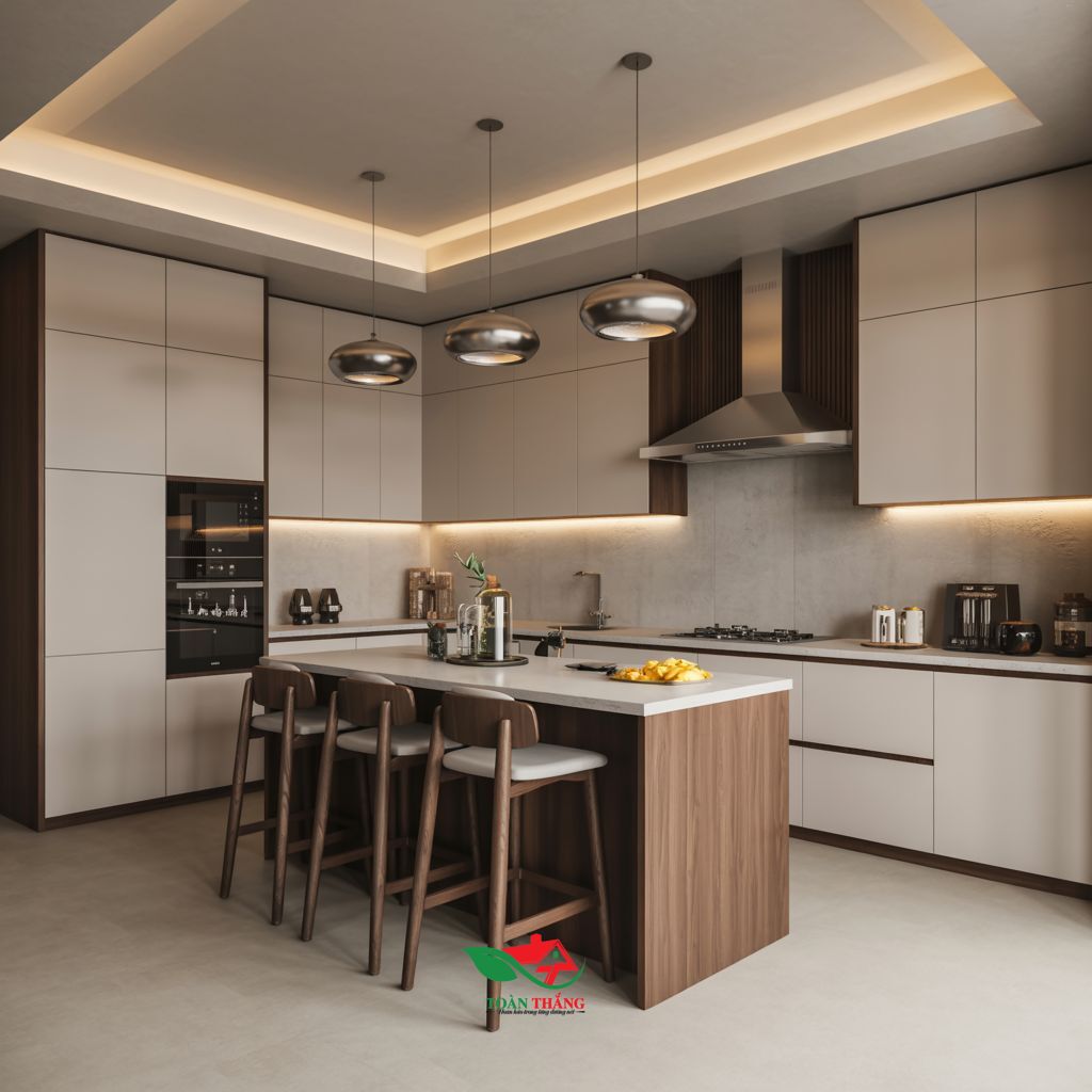 Tủ bếp gỗ MDF Melamine An Cường 