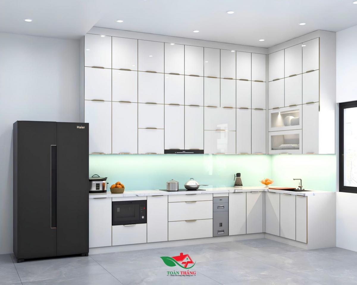 tủ bếp inox cánh kính