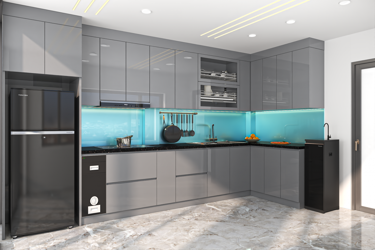 Tủ bếp inox cánh acrylic mẫu 1