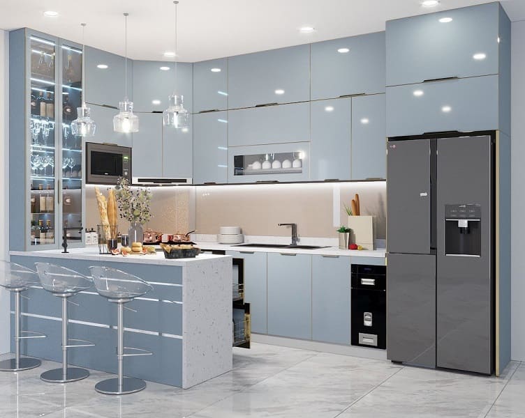 tủ bếp inox cánh kính