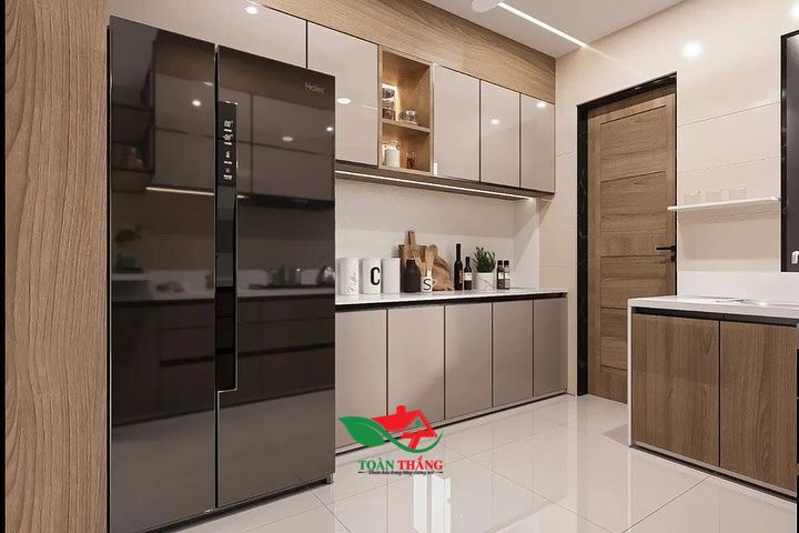 tủ bếp acrylic màu be