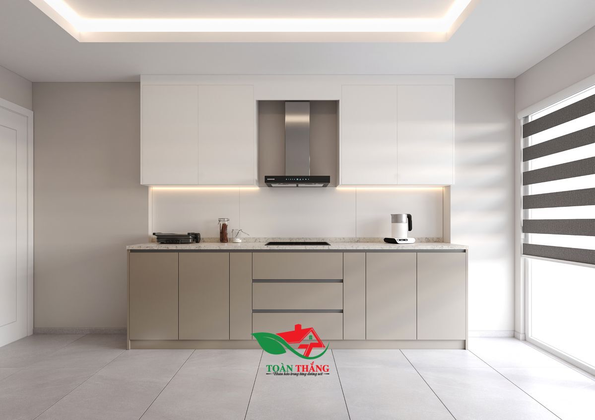 tủ bếp acrylic màu be