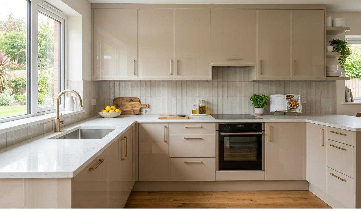 tủ bếp acrylic màu be