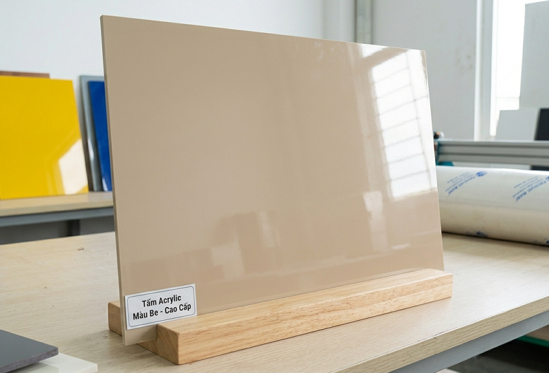 tủ bếp acrylic màu be