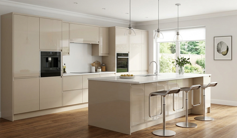 tủ bếp acrylic màu be