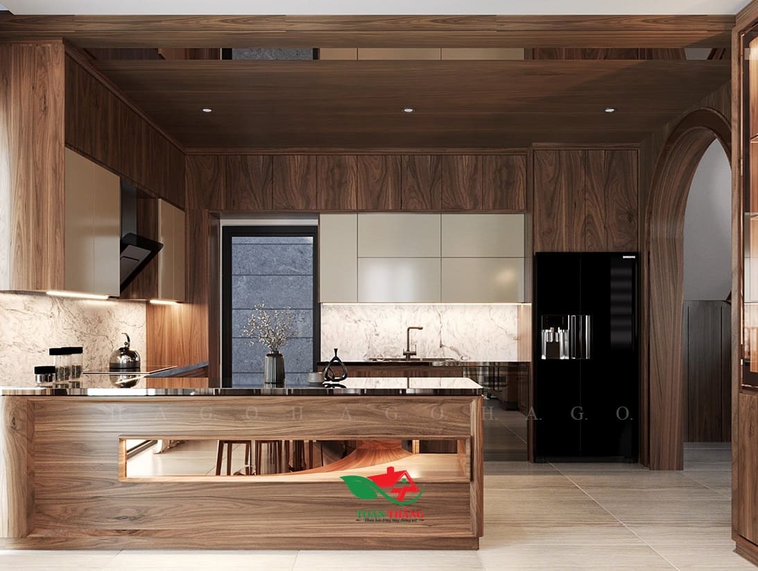 tủ bếp gỗ óc chó