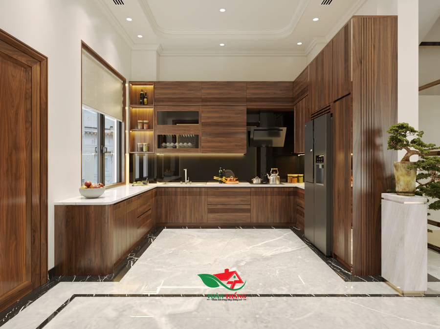 tủ bếp gỗ óc chó