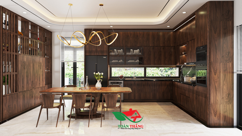 tủ bếp gỗ óc chó