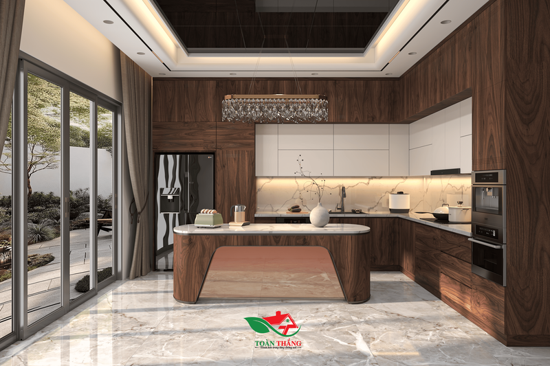 tủ bếp gỗ óc chó