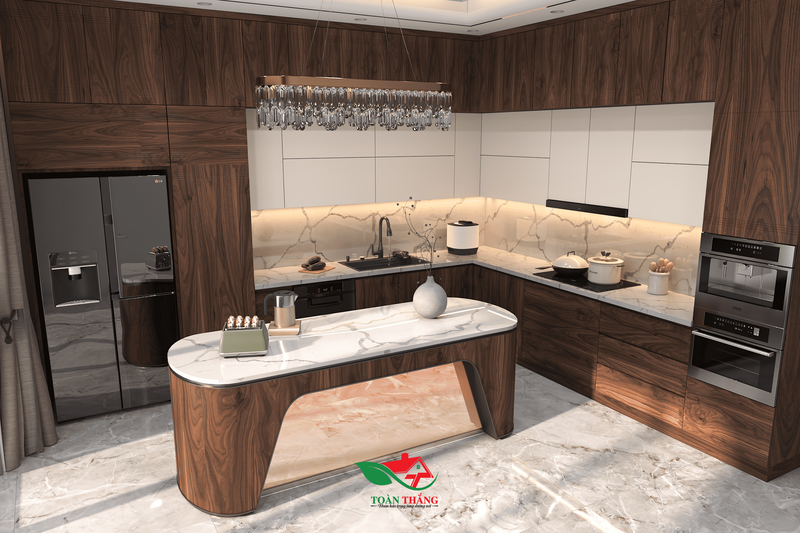 tủ bếp gỗ óc chó