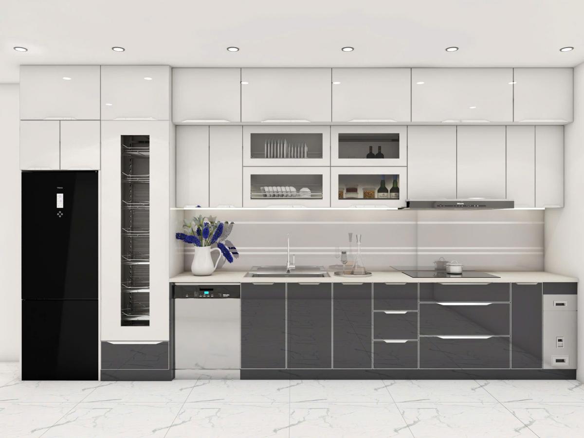 tủ bếp inox cánh kính